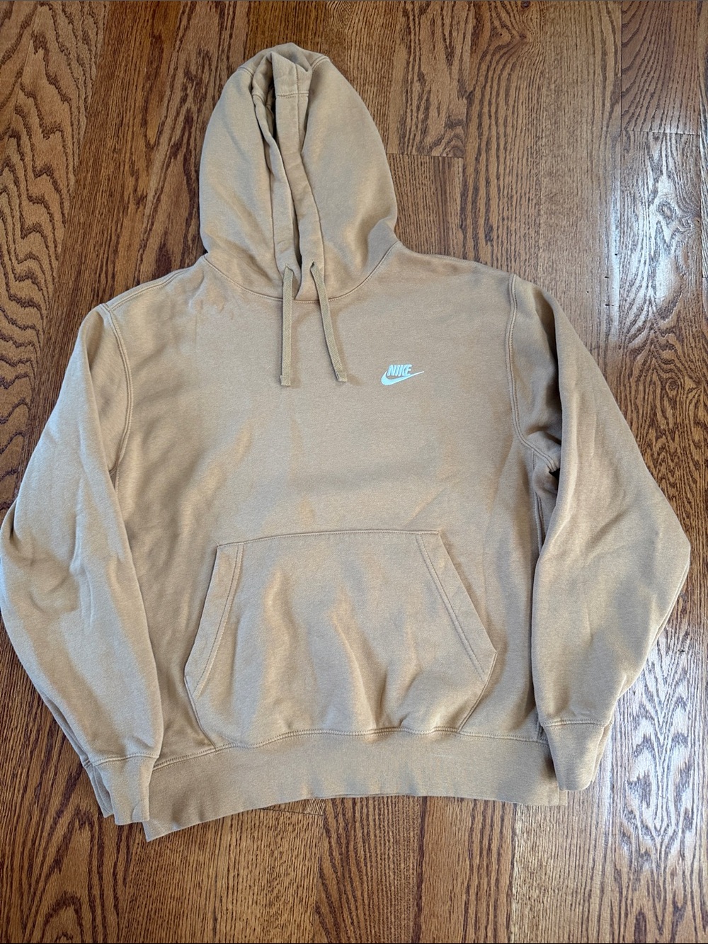 Nike Men's Beige/Tan Pullover Hoodie with Small White Swoosh